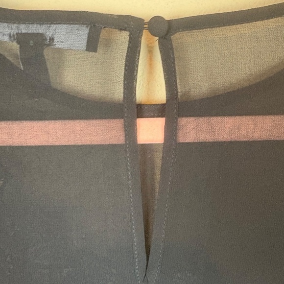 WHBM Black Sheer Long Sleeve Tunic Blouse with Floral Appliqué/Ruffle Accent NWT - Picture 9 of 13